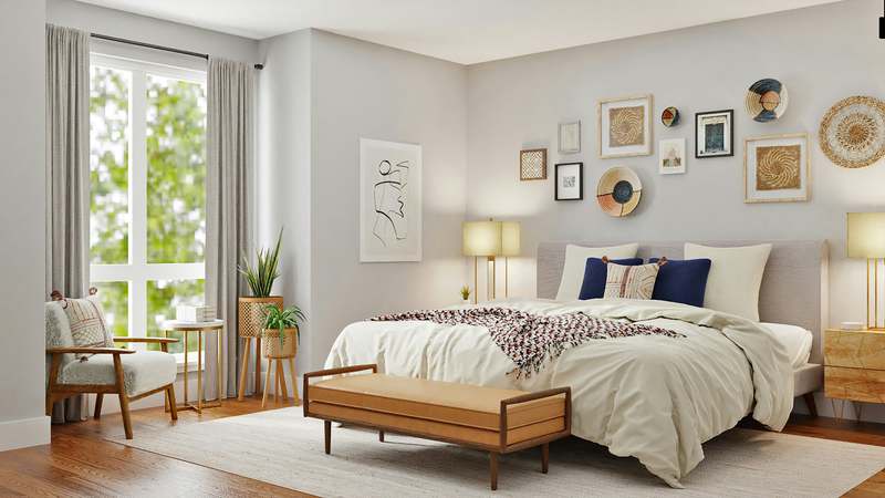 Clean vector-style illustration of a versatile loft bed with ladder, under-bed storage, and integrated lighting